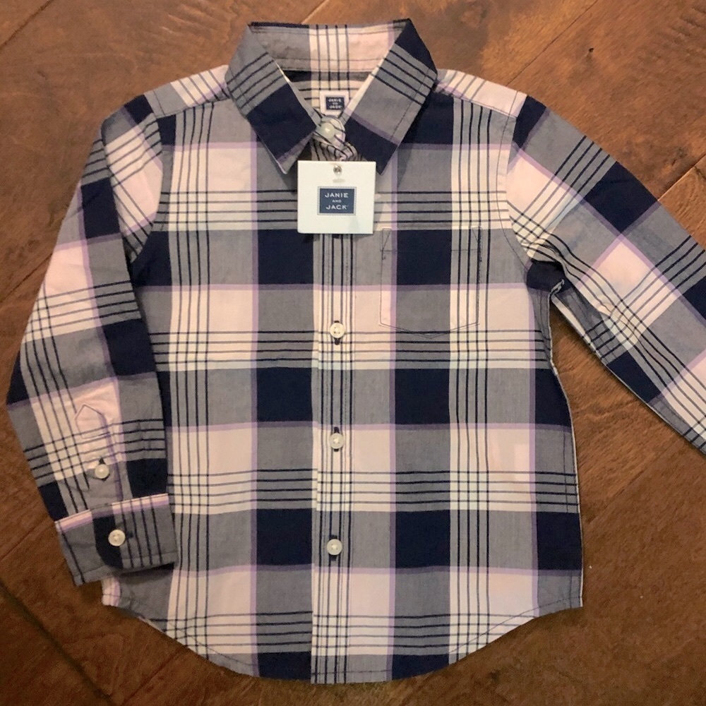 NWT Janie And Jack boys 2T plaid shirt blue/purple